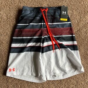Under Armour Black, White & Red Striped Swim Shorts